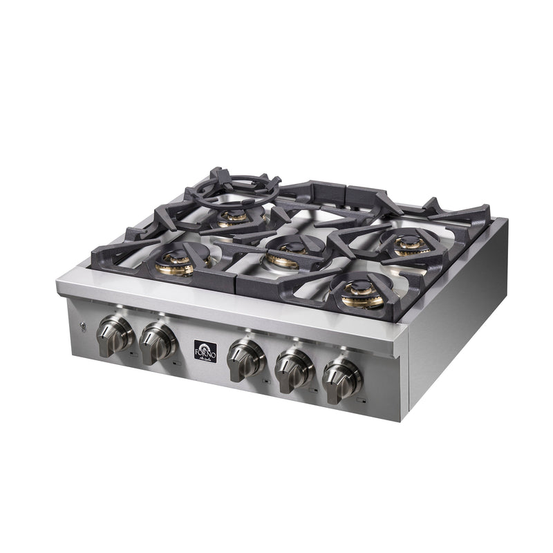 Forno Spezia 30" Gas Cooktop, 4 Burners, Wok Ring and Grill/Griddle in Stainless Steel (FCTGS5751-30)