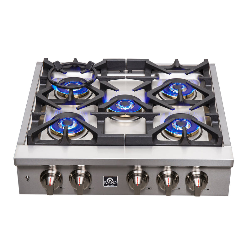 Forno Spezia 30" Gas Cooktop, 4 Burners, Wok Ring and Grill/Griddle in Stainless Steel (FCTGS5751-30)