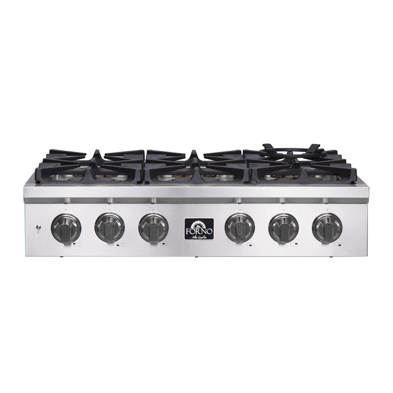 Forno Spezia 36" Gas Cooktop, 6 Burners. Wok Ring and Grill/Griddle in Stainless Steel (FCTGS5751-36)