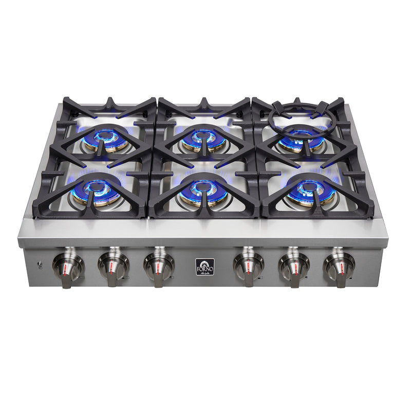 Forno Spezia 36" Gas Cooktop, 6 Burners. Wok Ring and Grill/Griddle in Stainless Steel (FCTGS5751-36)