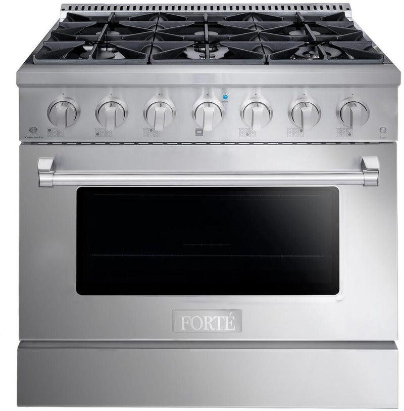 Forte 36" Freestanding Dual Fuel Range - 6 Sealed Italian Made Burners, 4.5 cu. ft. Oven, Easy Glide Oven Racks - in Stainless Steel (FDR366BSS)