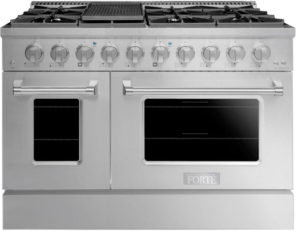 Forte 48" Freestanding Dual Fuel Range - 8 Sealed Italian Made Burners, 5.53 cu. ft. Oven, Easy Glide Oven Racks - in Stainless Steel (FDR488BSS)