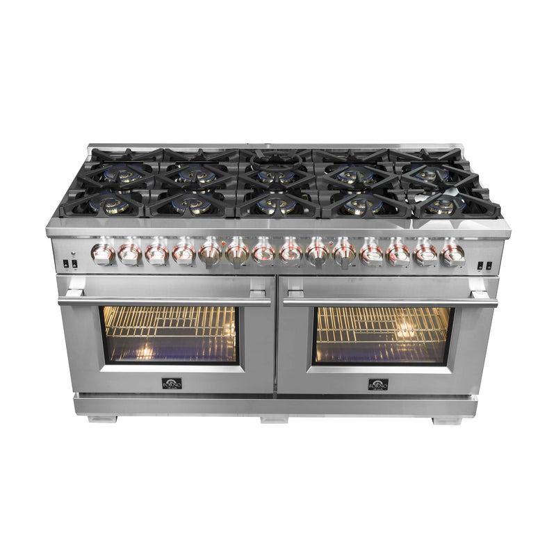 Forno 60" Capriasca Dual Fuel Range with 240v Electric Oven - 10 Sealed Burners and 200,000 BTUs (FFSGS6187-60)