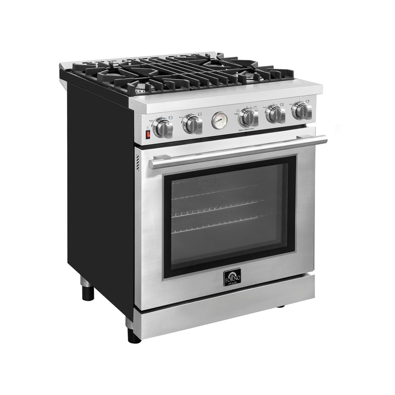 Forno Alta Qualita 30" Gas Range with 4 Burners & Temperature Gauge in Stainless Steel (FFSGS6228-30S)