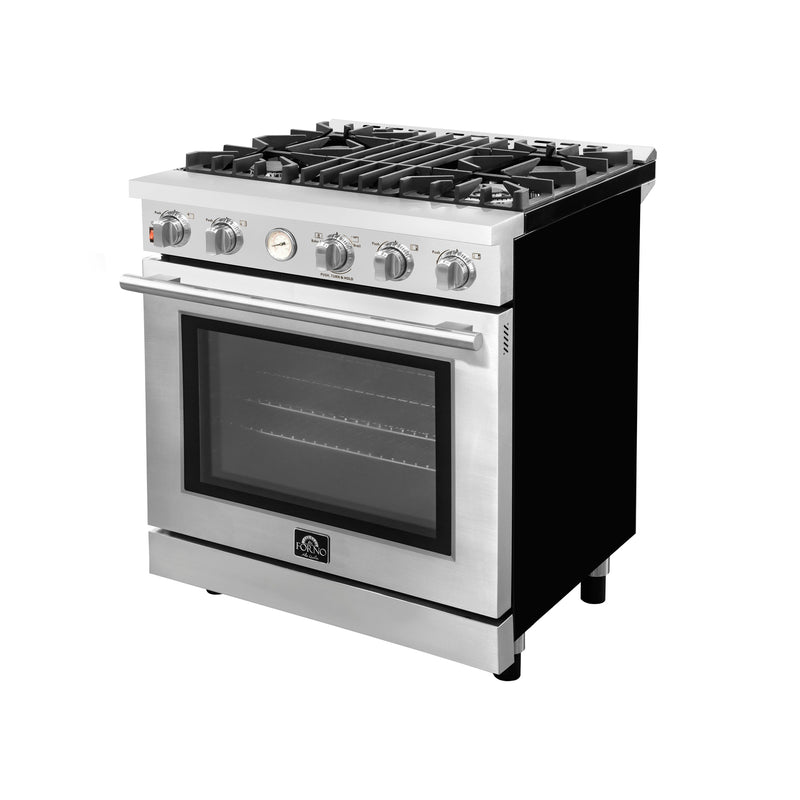 Forno Alta Qualita 30" Gas Range with 4 Burners & Temperature Gauge in Stainless Steel (FFSGS6228-30S)