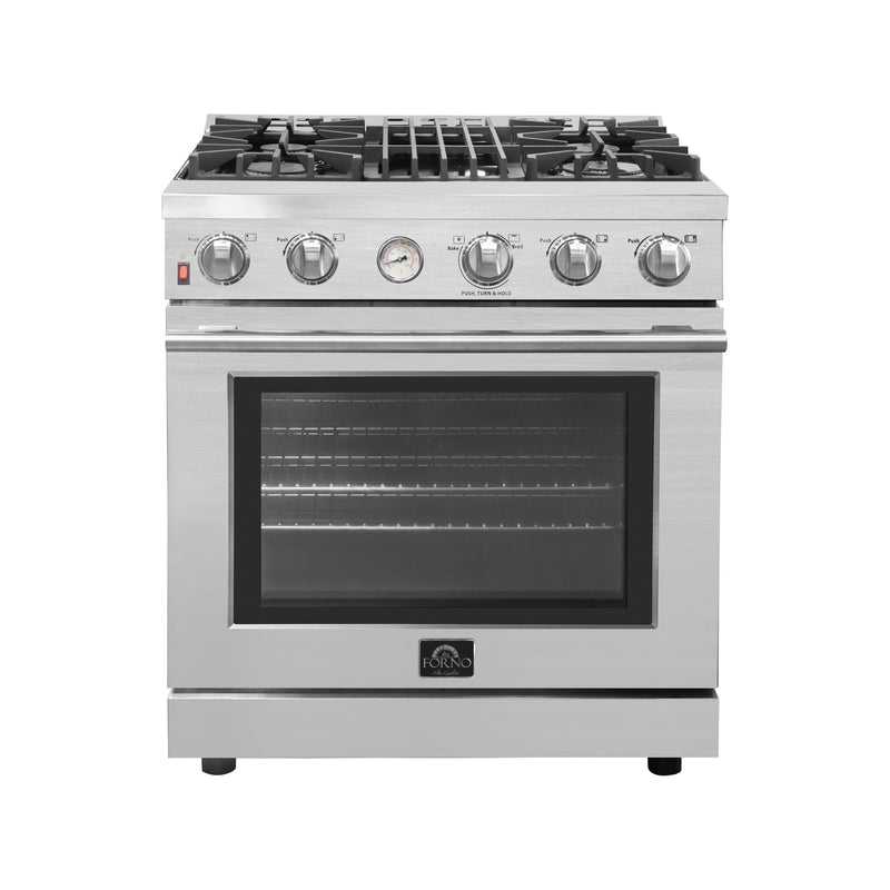 Forno Alta Qualita 30" Gas Range with 4 Burners & Temperature Gauge in Stainless Steel (FFSGS6228-30S)