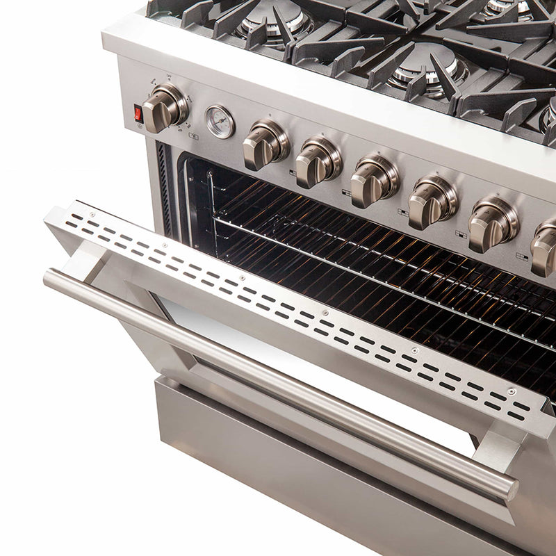 Forno 36" Galiano Gas Range with 6 Burners, Temperature Gauge, and Airfryer in Stainless Steel (FFSGS6291-36)