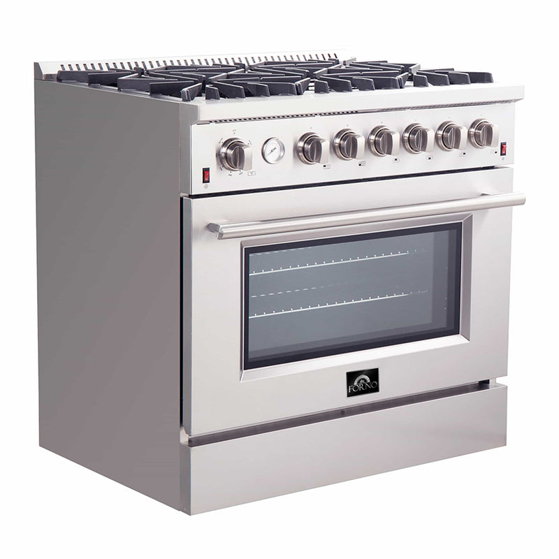 Forno 36" Galiano Gas Range with 6 Burners, Temperature Gauge, and Airfryer in Stainless Steel (FFSGS6291-36)