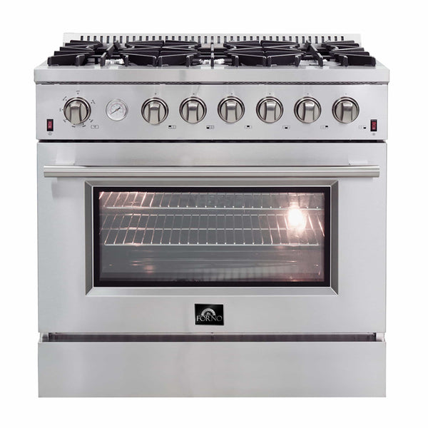 Forno 36" Galiano Gas Range with 6 Burners, Temperature Gauge, and Airfryer in Stainless Steel (FFSGS6291-36)