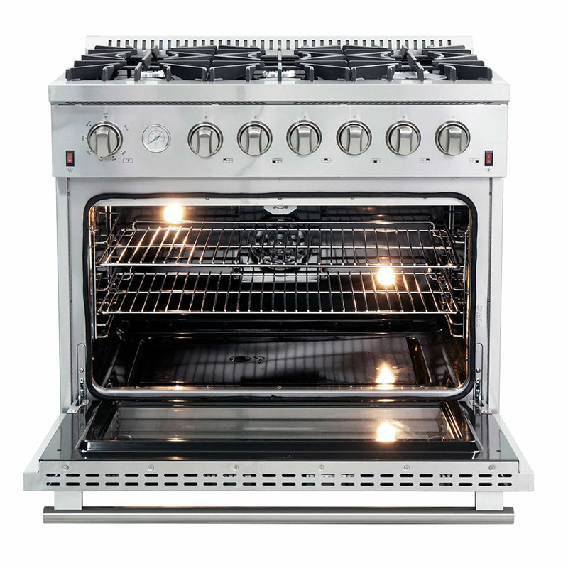 Forno 36" Galiano Gas Range with 6 Burners, Temperature Gauge, and Airfryer in Stainless Steel (FFSGS6291-36)