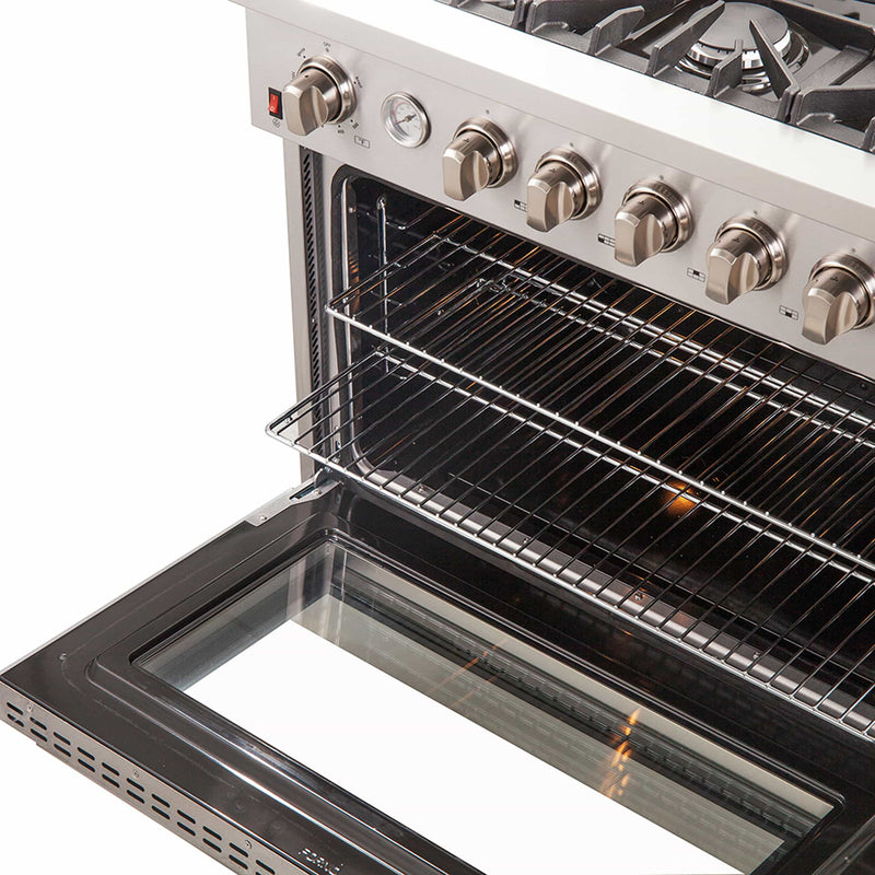 Forno 36" Galiano Gas Range with 6 Burners, Temperature Gauge, and Airfryer in Stainless Steel (FFSGS6291-36)