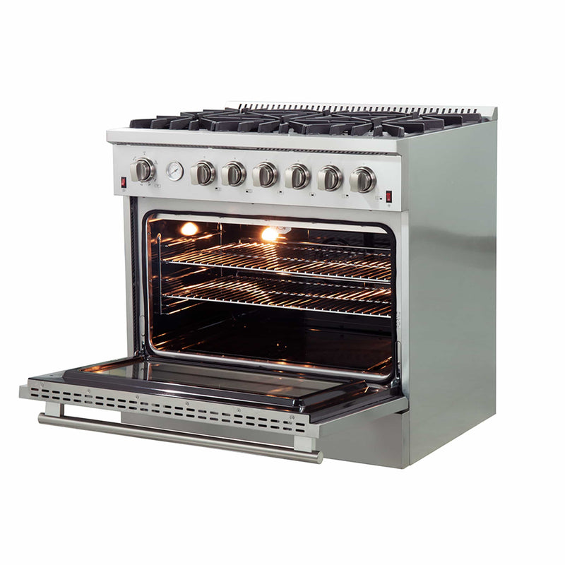 Forno 36" Galiano Gas Range with 6 Burners, Temperature Gauge, and Airfryer in Stainless Steel (FFSGS6291-36)