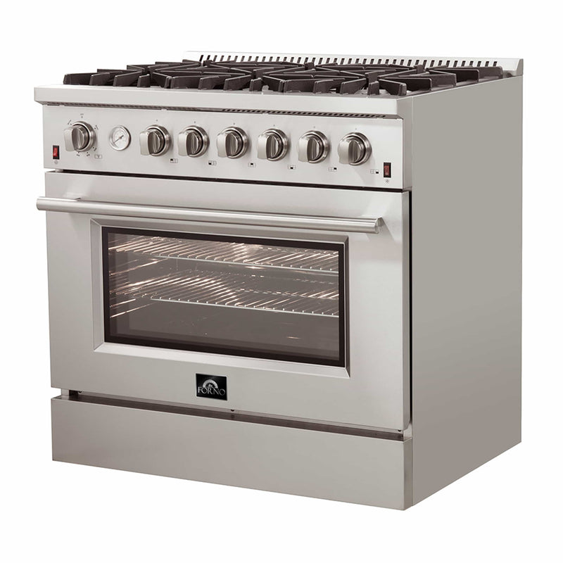 Forno 36" Galiano Gas Range with 6 Burners, Temperature Gauge, and Airfryer in Stainless Steel (FFSGS6291-36)