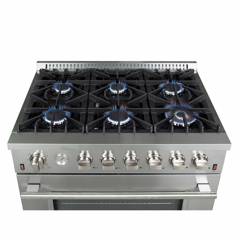 Forno 36" Galiano Gas Range with 6 Burners, Temperature Gauge, and Airfryer in Stainless Steel (FFSGS6291-36)