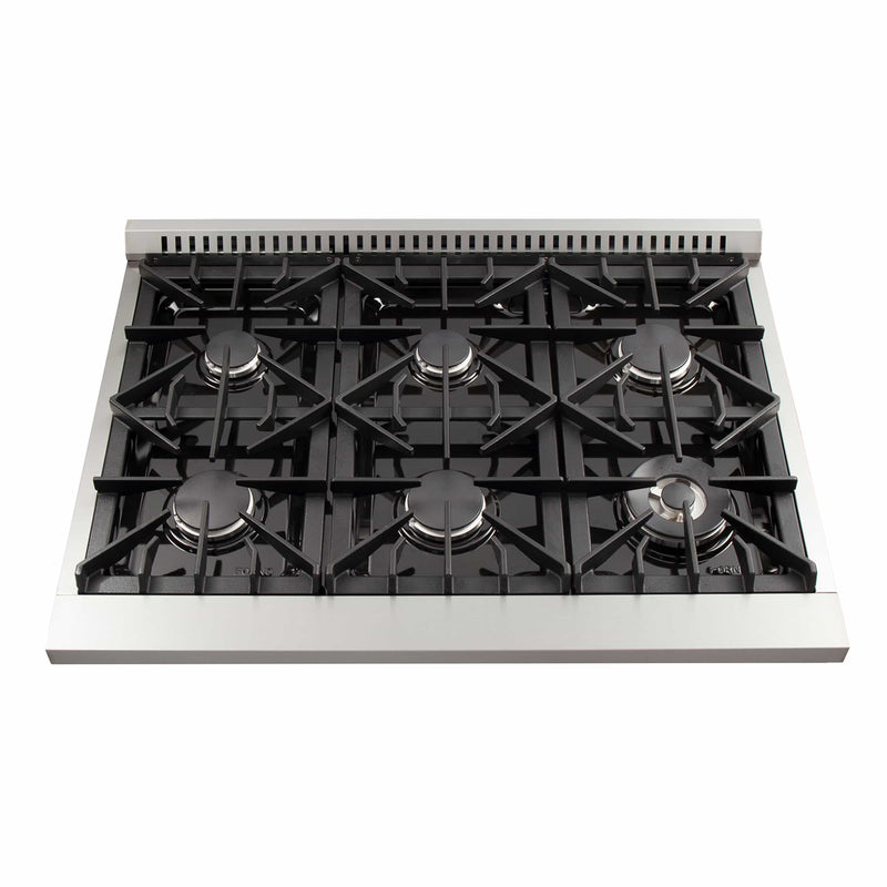 Forno 36" Galiano Gas Range with 6 Burners, Temperature Gauge, and Airfryer in Stainless Steel (FFSGS6291-36)