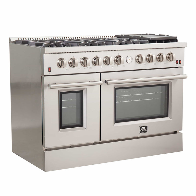 Forno 48" Galiano Gas Range with Air Fryer, 8 Burners, Temperature Gauge, Griddle, in Stainless Steel (FFSGS6291-48)