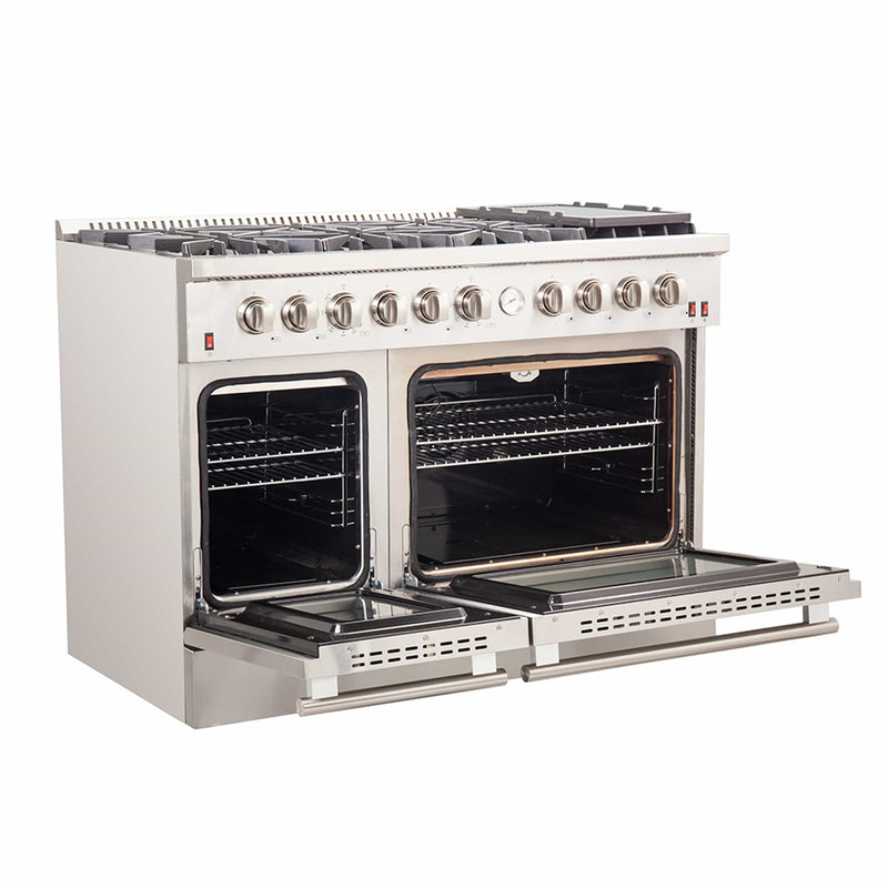 Forno 48" Galiano Gas Range with Air Fryer, 8 Burners, Temperature Gauge, Griddle, in Stainless Steel (FFSGS6291-48)