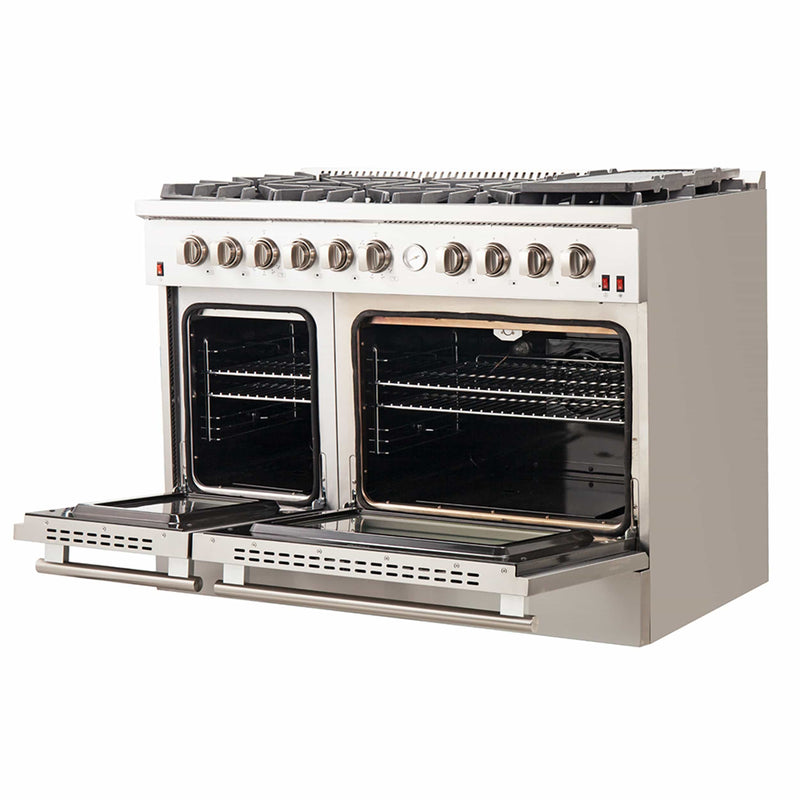 Forno 48" Galiano Gas Range with Air Fryer, 8 Burners, Temperature Gauge, Griddle, in Stainless Steel (FFSGS6291-48)