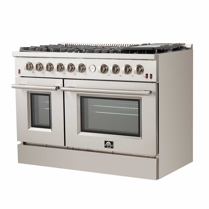 Forno 48" Galiano Gas Range with Air Fryer, 8 Burners, Temperature Gauge, Griddle, in Stainless Steel (FFSGS6291-48)