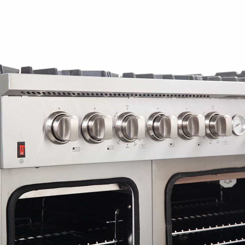 Forno 48" Galiano Gas Range with Air Fryer, 8 Burners, Temperature Gauge, Griddle, in Stainless Steel (FFSGS6291-48)