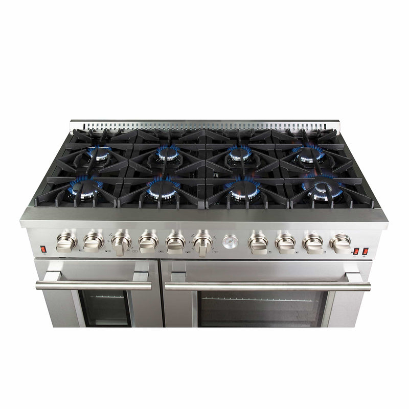 Forno 48" Galiano Gas Range with Air Fryer, 8 Burners, Temperature Gauge, Griddle, in Stainless Steel (FFSGS6291-48)