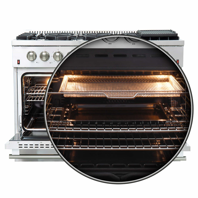 Forno 48" Galiano Gas Range with Air Fryer, 8 Burners, Temperature Gauge, Griddle, in Stainless Steel (FFSGS6291-48)