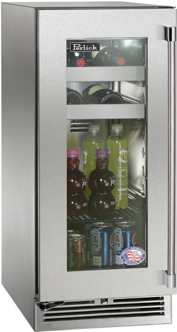 Perlick 15" Signature Series Outdoor Built-In Glass Door Beverage Center with 2.8 cu. ft. Capacity in Stainless Steel  (HP15BM-4-3)