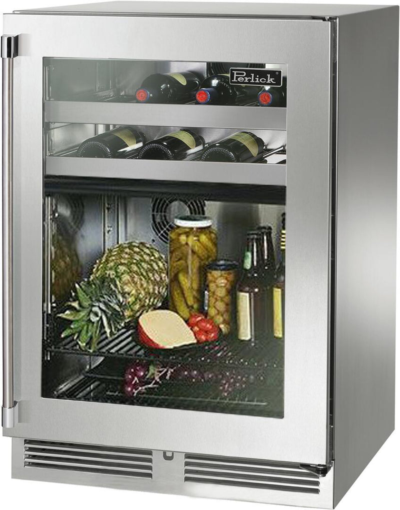 Perlick 24" Signature Series Outdoor Built-In Glass Door Beverage Center with 5 cu. ft. Capacity Dual Zone in Stainless Steel  (HP24CM-4-3)