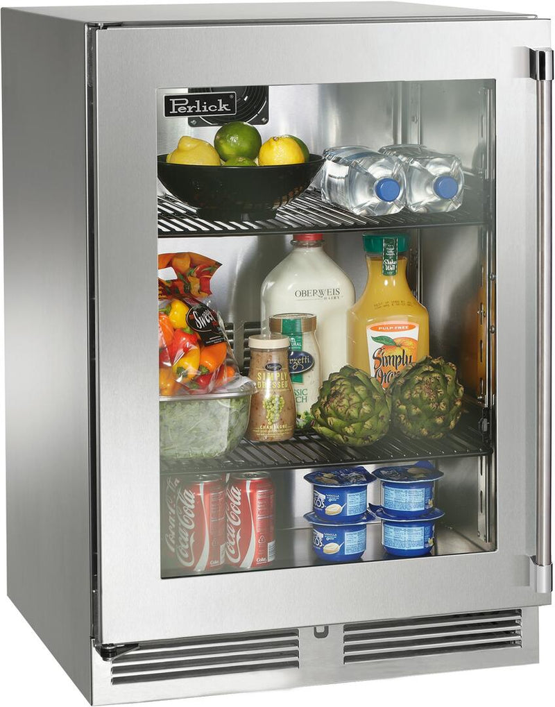 Perlick 24" Signature Series Outdoor Built-In Counter Depth Compact Refrigerator with 5.2 cu. ft. Capacity with Glass Door in Stainless Steel  (HP24RM-4-3)