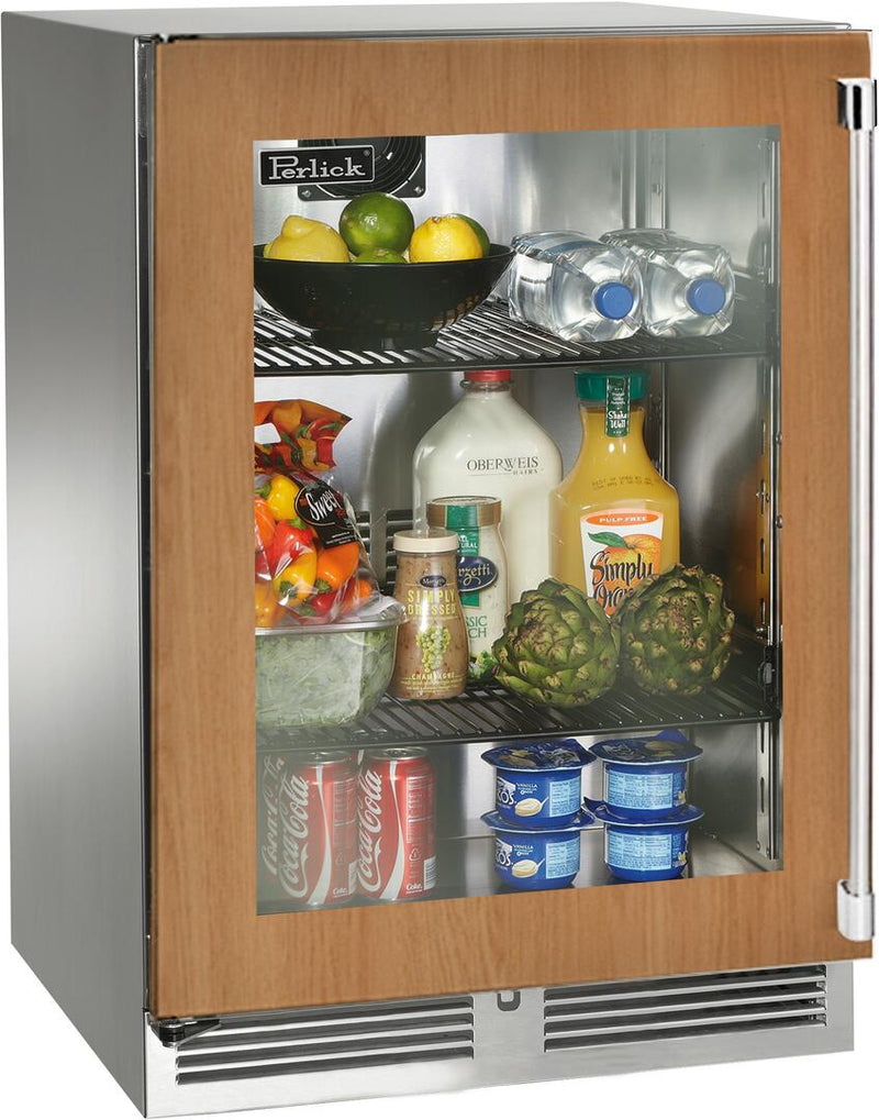 Perlick 24" Signature Series Outdoor Built-In Counter Depth Compact Refrigerator with 5.2 cu. ft. Capacity with Glass Door in Panel Ready (HP24RM-4-4)