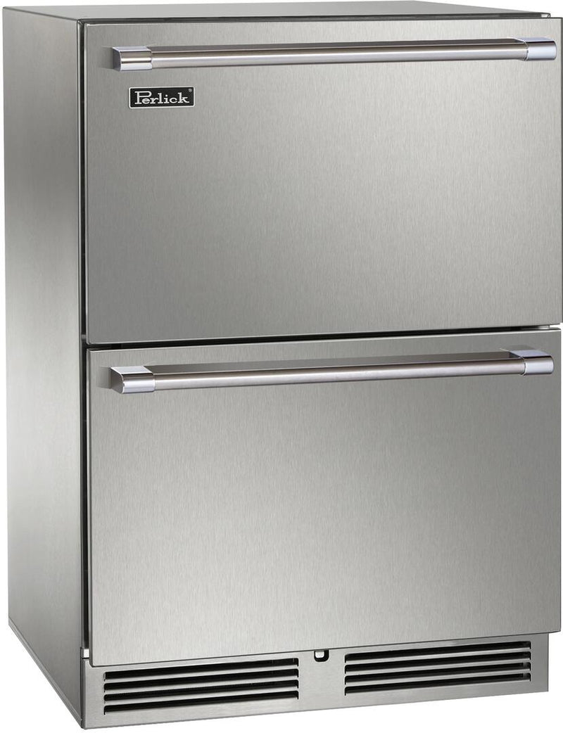 Perlick 24" Signature Series Outdoor Built-In Counter Depth Drawer Refrigerator with 5 cu. ft Capacity in  Stainless Steel (HP24ZM-4-5)