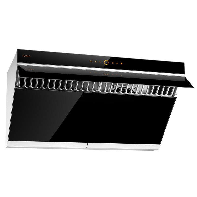 Fotile Slant Vent Series 36" 1000 CFM Under Cabinet or Wall Mount Range Hood with 2 LED lights, and Touchscreen in Onyx Black Tempered Glass (JQG9006)