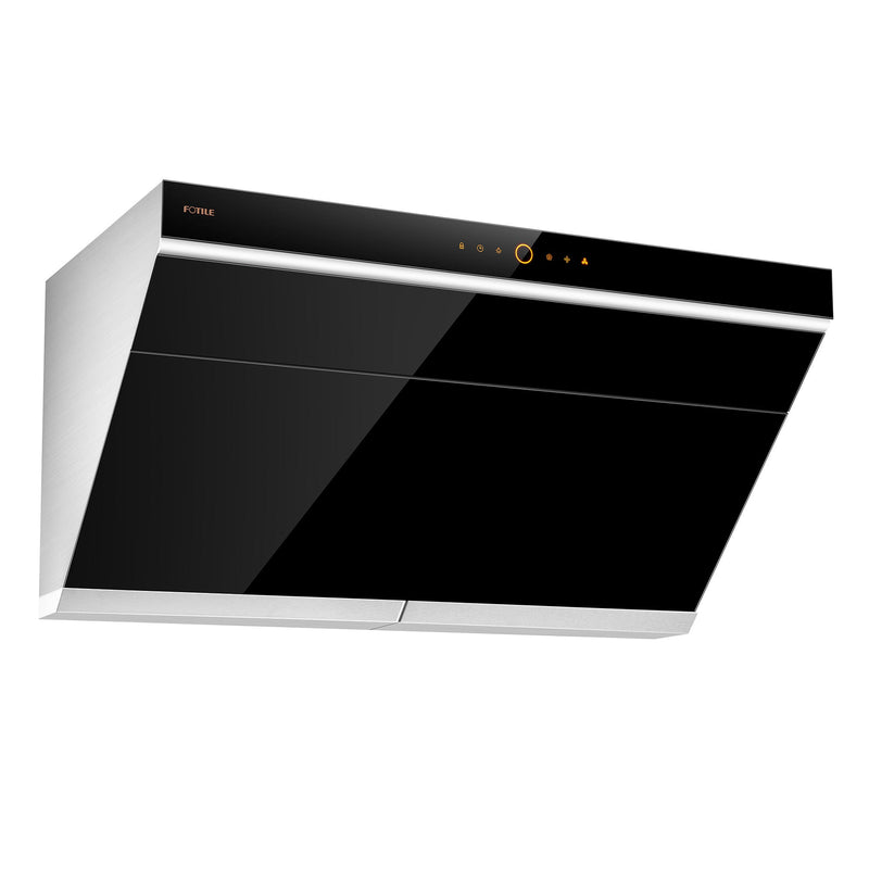 Fotile Slant Vent Series 36" 1000 CFM Under Cabinet or Wall Mount Range Hood with 2 LED lights, and Touchscreen in Onyx Black Tempered Glass (JQG9006)