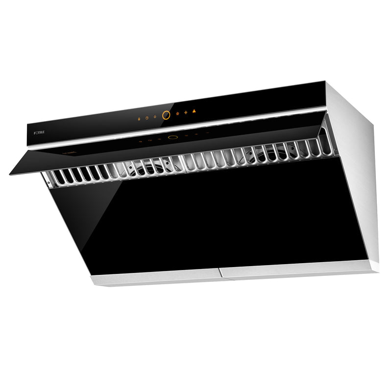 Fotile Slant Vent Series 36" 1000 CFM Under Cabinet or Wall Mount Range Hood with 2 LED lights, and Touchscreen in Onyx Black Tempered Glass (JQG9006)