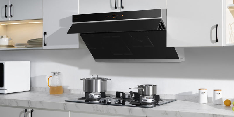 Fotile Slant Vent Series 36" 1000 CFM Under Cabinet or Wall Mount Range Hood with 2 LED lights, and Touchscreen in Onyx Black Tempered Glass (JQG9006)