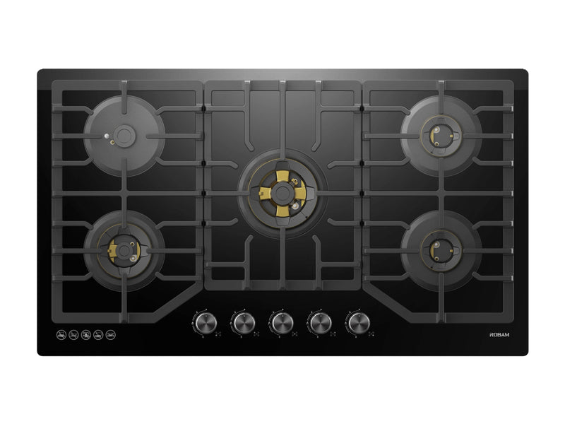 ROBAM 36-Inch 5-Burner Gas Cooktop with Brass Burners in Black (ZG9500B)