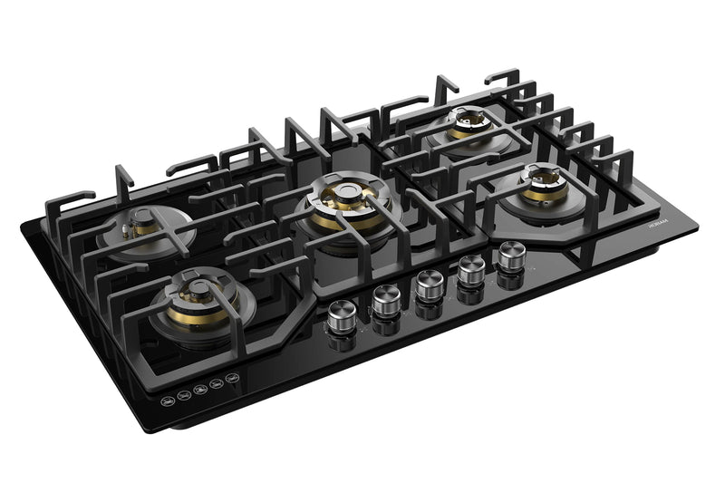 ROBAM 36-Inch 5-Burner Gas Cooktop with Brass Burners in Black (ZG9500B)