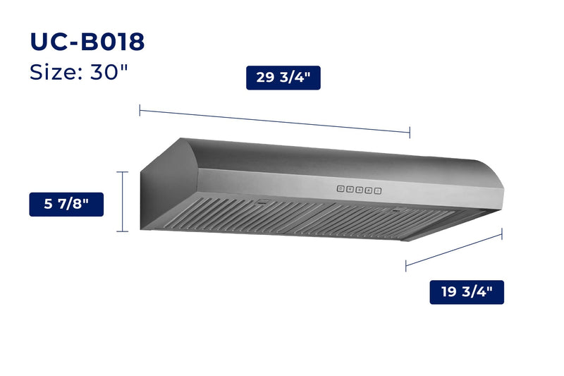 Hauslane 30-Inch Under Cabinet Curved Range Hood with Stainless Steel Filters and Panel LED in Stainless Steel (UC-B018SS-30)