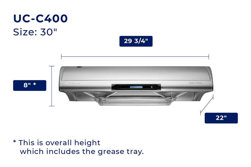 Hauslane 30-Inch Under Cabinet Self-Clean Touch Control Range Hood with Grease Catchers in Stainless Steel (UC-C400SS-30)