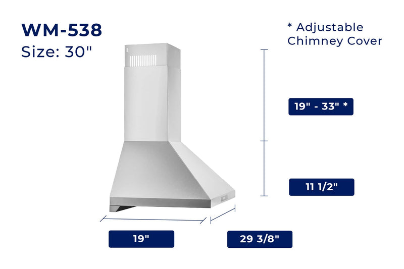 Hauslane 36-Inch Wall Mount Touch Control Range Hood with Stainless Steel Filters in Stainless Steel (WM-538SS-36)