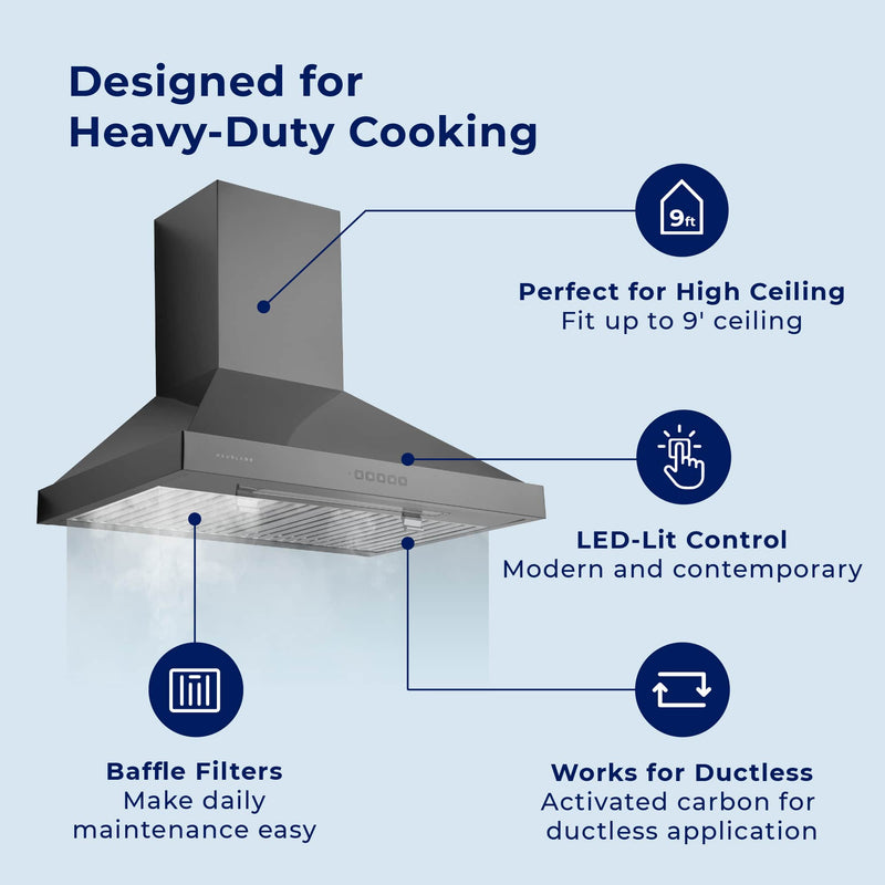 Hauslane 30-Inch Wall Mount Range Hood with Stainless Steel Filters in Black Stainless Steel (WM-590BSS-30)