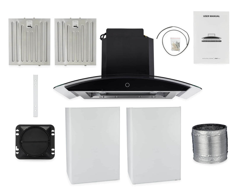 Hauslane 30-Inch Wall Mount Touch Control Range Hood with Tempered Glass in Stainless Steel (WM-639SS-30)