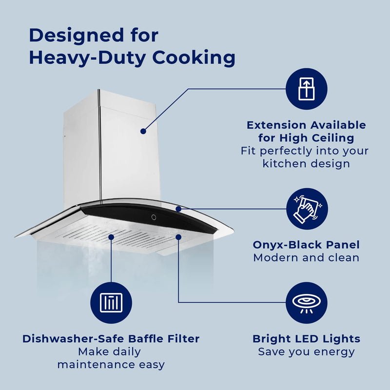 Hauslane 30-Inch Wall Mount Touch Control Range Hood with Tempered Glass in Stainless Steel (WM-639SS-30)