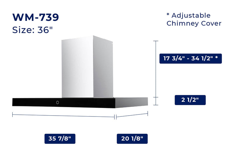 Hauslane 36-Inch Wall Mount Touch Control T-Shaped Range Hood with Stainless Steel Filters in Stainless Steel (WM-739SS-36)