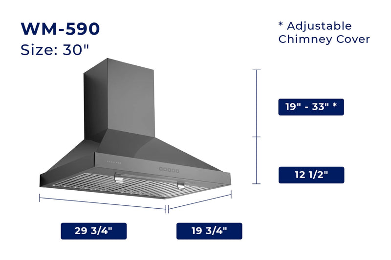 Hauslane 30-Inch Wall Mount Range Hood with Stainless Steel Filters in Black Stainless Steel (WM-590BSS-30)