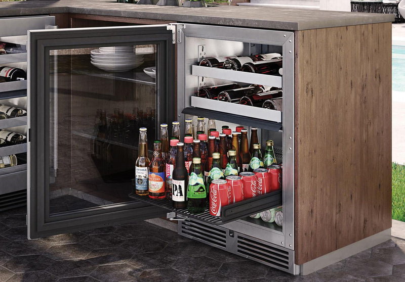 Perlick 24" Signature Series Outdoor Built-In Glass Door Beverage Center with 5 cu. ft. Capacity Dual Zone in Stainless Steel  (HP24CM-4-3)