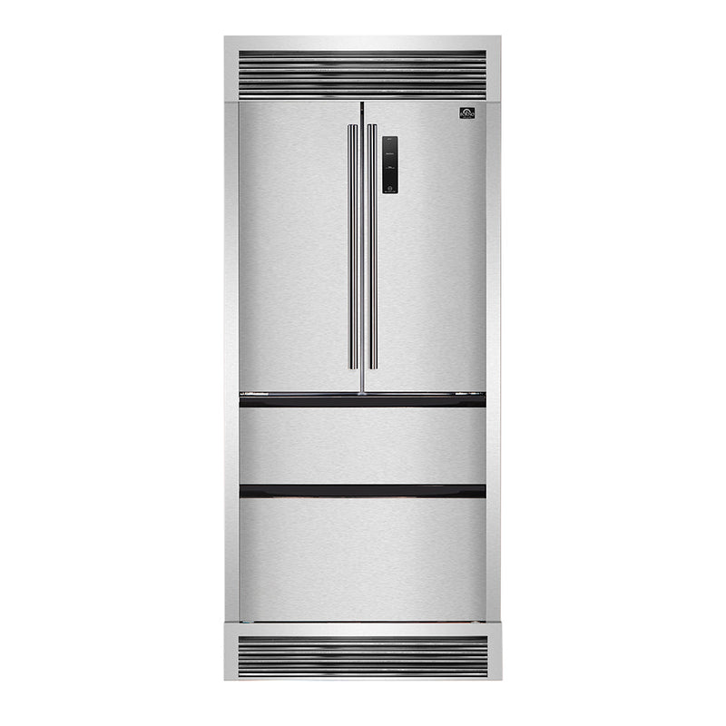 Forno 33" Bovino Built-In Counter Depth French Door Refrigerator with 19 Cu.Ft., No Frost, in Stainless Steel with Decorative Grill (FFFD1907-37SG)