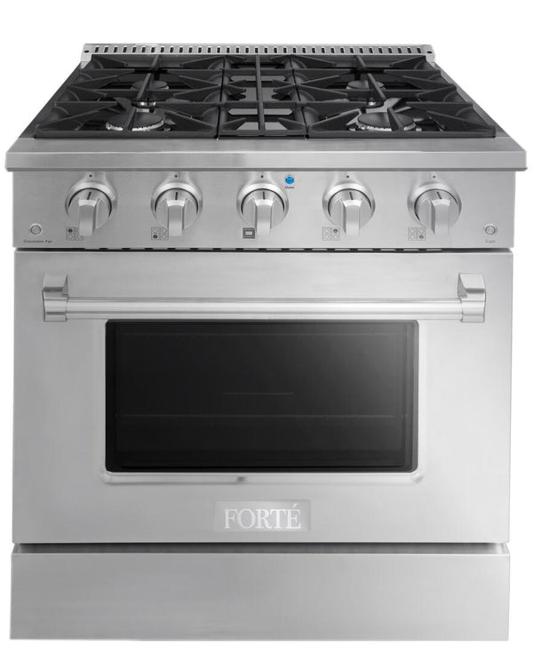 Forte 30" Freestanding All Gas Range - 4 Sealed Italian Made Burners, 3.53 cu. ft. Oven, Easy Glide Oven Racks - in Stainless Steel and Stainless Steel Knob (FGR304BSS)