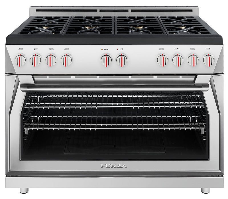 Forza 3-Piece Appliance Package - 48-Inch Gas Range, 18-Inch Tall Premium Range Hood, & 24-Inch Dishwasher in Stainless Steel