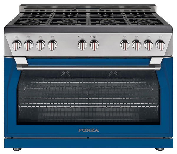 Forza 48-Inch 7.8 cu. ft. Stainless Steel Pro-Style Gas Range in Dinamico Blue (FR488GN-B)